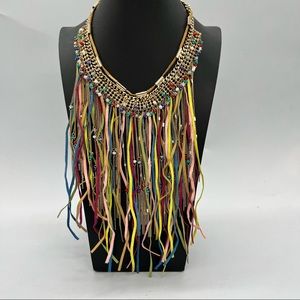 Cära Leather Chain Dangle Multi-color Goldtone Necklace
